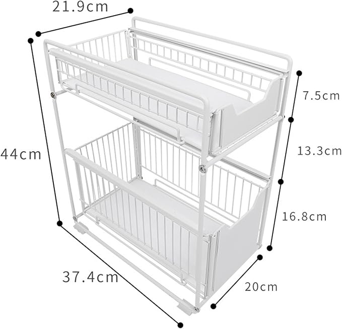 Takywep 2-Tier Pull Out Cabinet Organizer, Heavy Duty Slide Out Pantry Shelves Drawer Storage with Adhesive Film, No-Drill Sliding Mesh Basket for Kitchen, Bathroom, Home