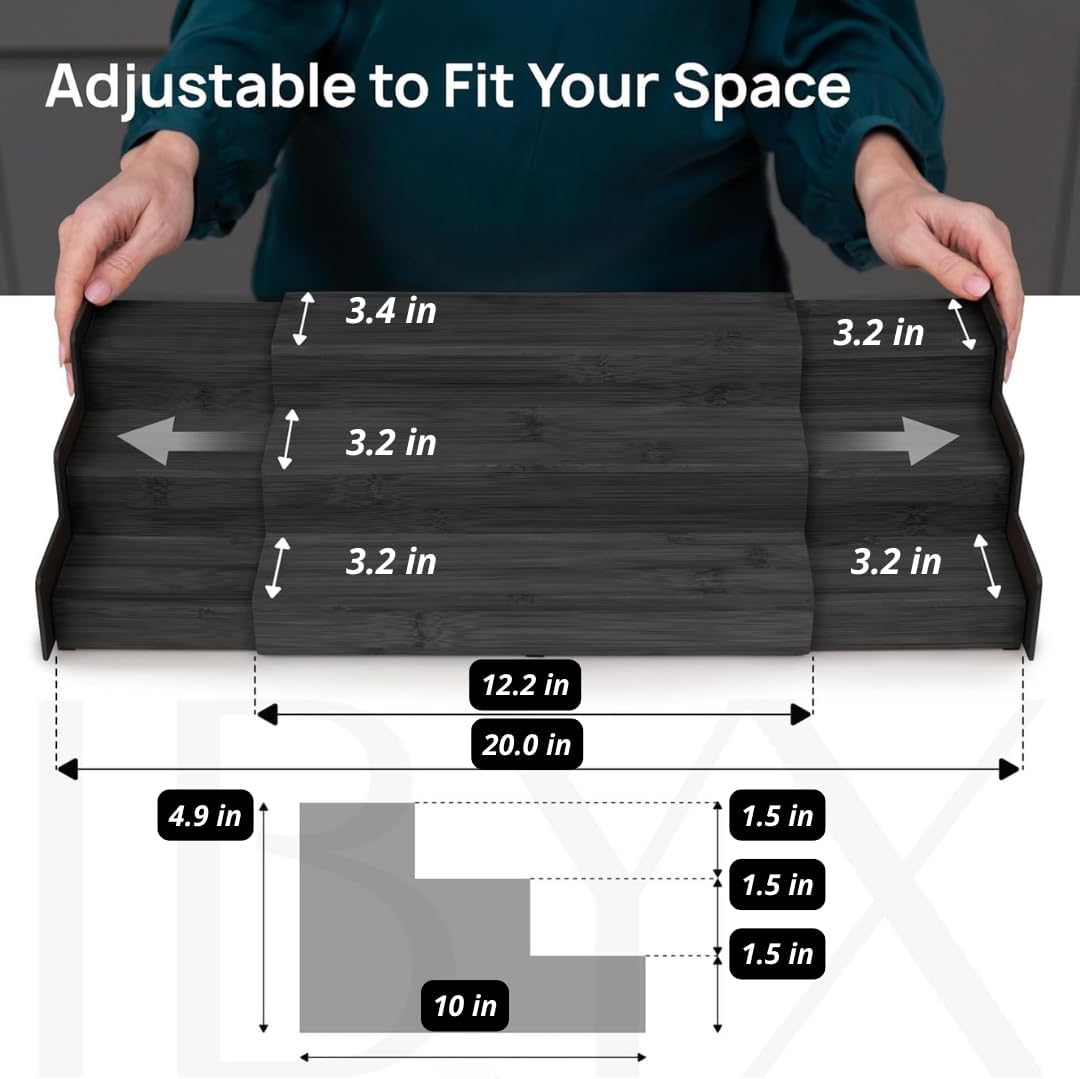 Ibyx Premium 3-Tier Spice Rack Organizer for Cabinet - Expandable Bamboo Spice Storage - Non-Skid Countertop Step Spice Shelf - Great for Kitchen Cabinet, Countertop, Cupboard, Pantry (Black)