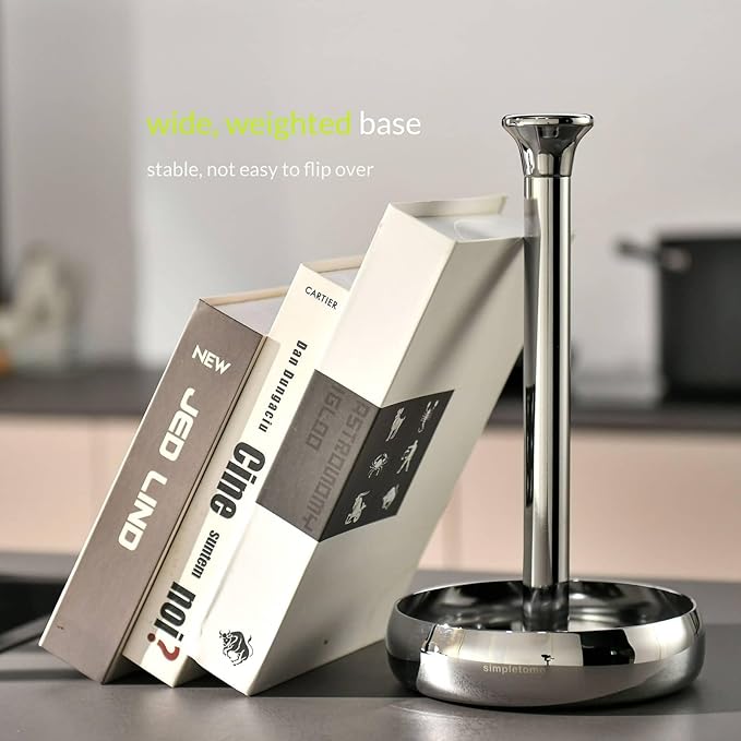 simpletome Paper Towel Holder Countertop Keep It Rolled Up Weighted Base (Chrome)