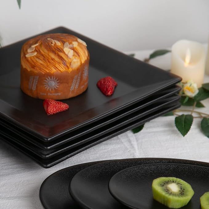 vicrays Large Oval Serving Platters, 16"/14"/10" Porcelain Serving Platters for Party, BBQ,Stackable Serving Trays Serving Plates for Appetizers, Sushi, Restaurant, Set of 3 (Black)`