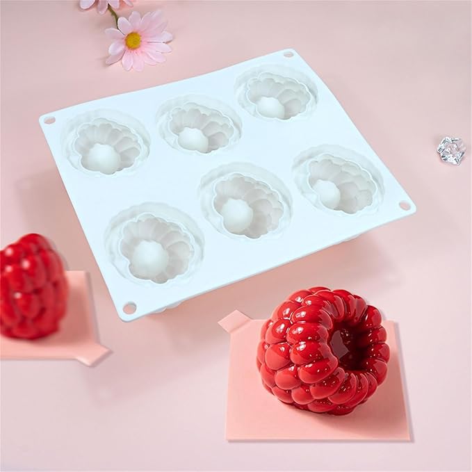 6 Cavity Large Raspberry Mousses Cake Mold Food Grade Silicone Chocolate Dessert Baking Mould Family Gathering Bakeware