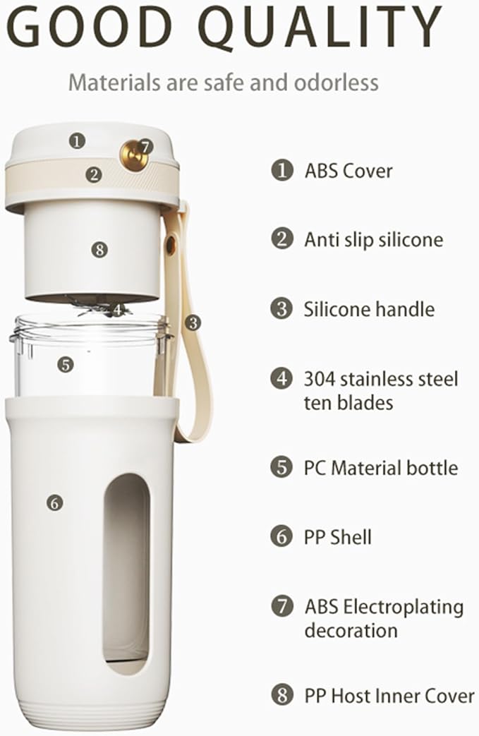 Portable Blender with 10 Ultra Sharp Blades, Personal Size Blender for Shakes and Smoothies, 16 Oz Blender USB Rechargeable Type-C for Picnic Office Gym