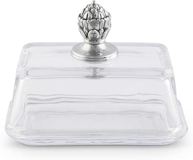 Arthur Court Glass Butter Dish with Lid Concho Classic Knob | Classic 2-Piece Design Covered Butter Keeper | Covers and Holds a Standard Stick of Butter | Western Farmhouse Décor