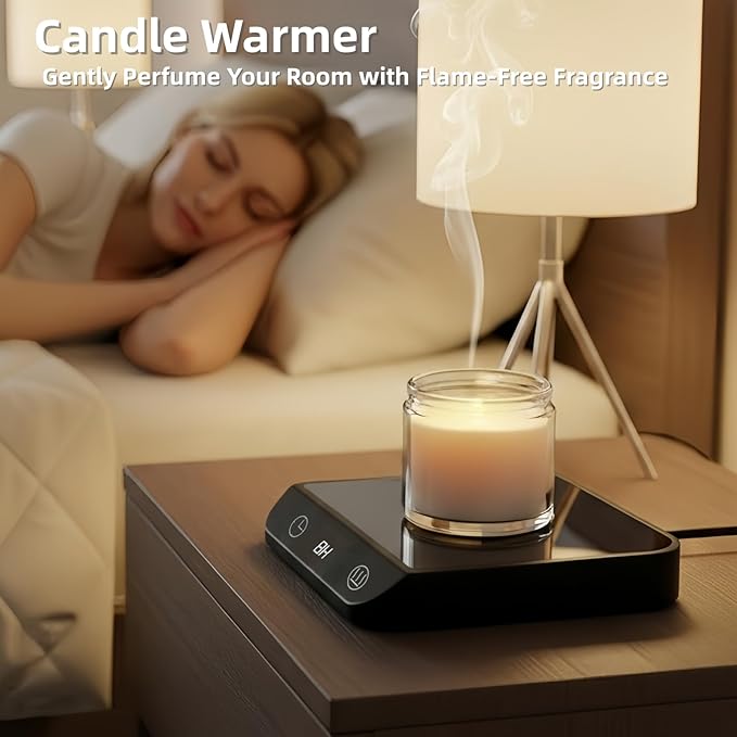 Coffee Mug Warmer & Candle Warmer 46W Electric Cup Warmer for Desk - Smart Digital Display 6 Heat Settings Timer Auto Shut-Off Work from Home Office Gift (Black)