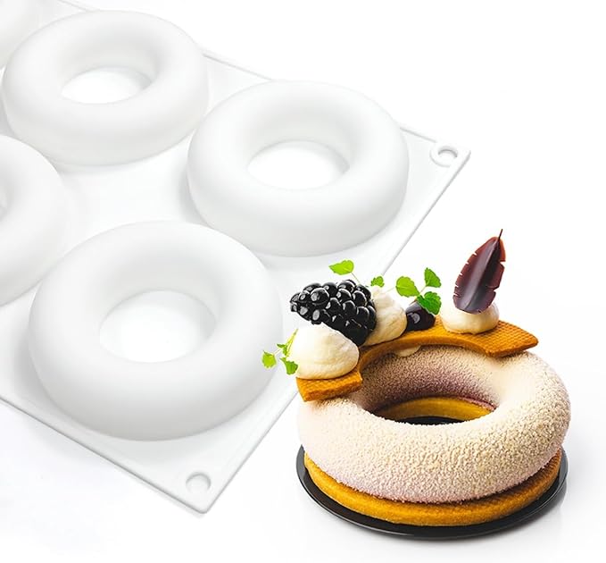 3D Donut Silicone Mold, Cupcake Baking Pan Mousse Tray Molds, Kitchen Cake Decorating Fondant Mould for Pumpkin Shaped Baking Mousse Cake, 6-Cavity Non-Stick Silicone Moulds (D_ Donut)