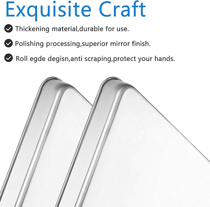 Baking Sheets Set of 2, Bastwe 16 inch Cookie Sheets & Stainless Steel Baking Pans & Toaster Oven Tray Pans, Rectangle Size 15.95L x 11.97W x 1H inch, Non Toxic & Healthy, Mirror Finish & Rust Free