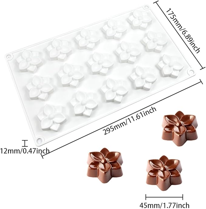 Silicone Cookie Chocolate Mold, 15-Cavity Flower Silicone Baking Mold for Oreo, Candy, Chocolate, Cookies, Mini Cakes and Jelly, Dishwasher Safe Non-Stick Food Grade Silicone Molds (C_ Flower)