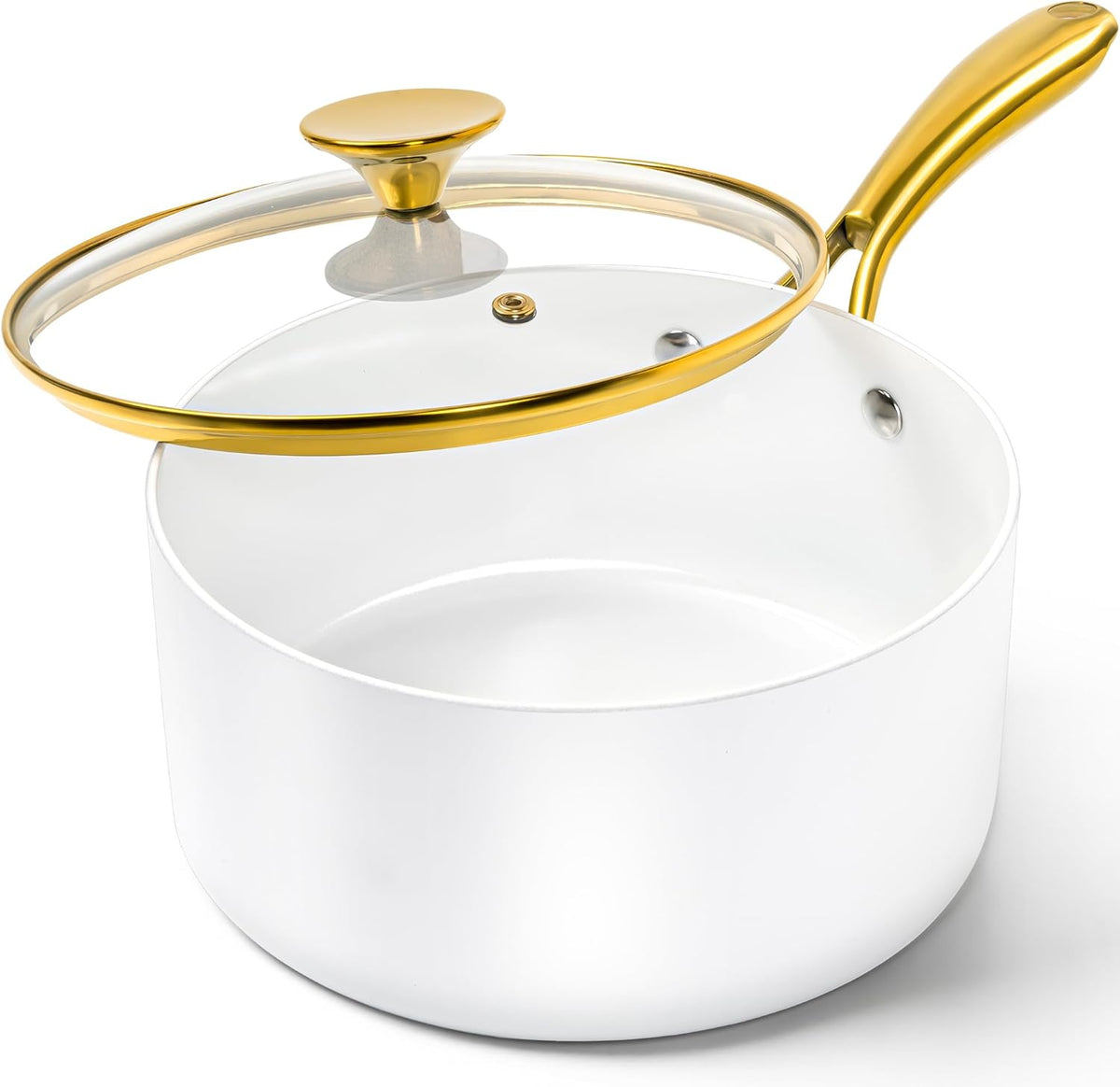 MICHELANGELO 3 Quart Saucepan with Lid, Non-Toxic Ceramic Sauce Pan with Ergonomic Handle, Nonstick 3 Qt Small Pot, Induction-Compatible, White