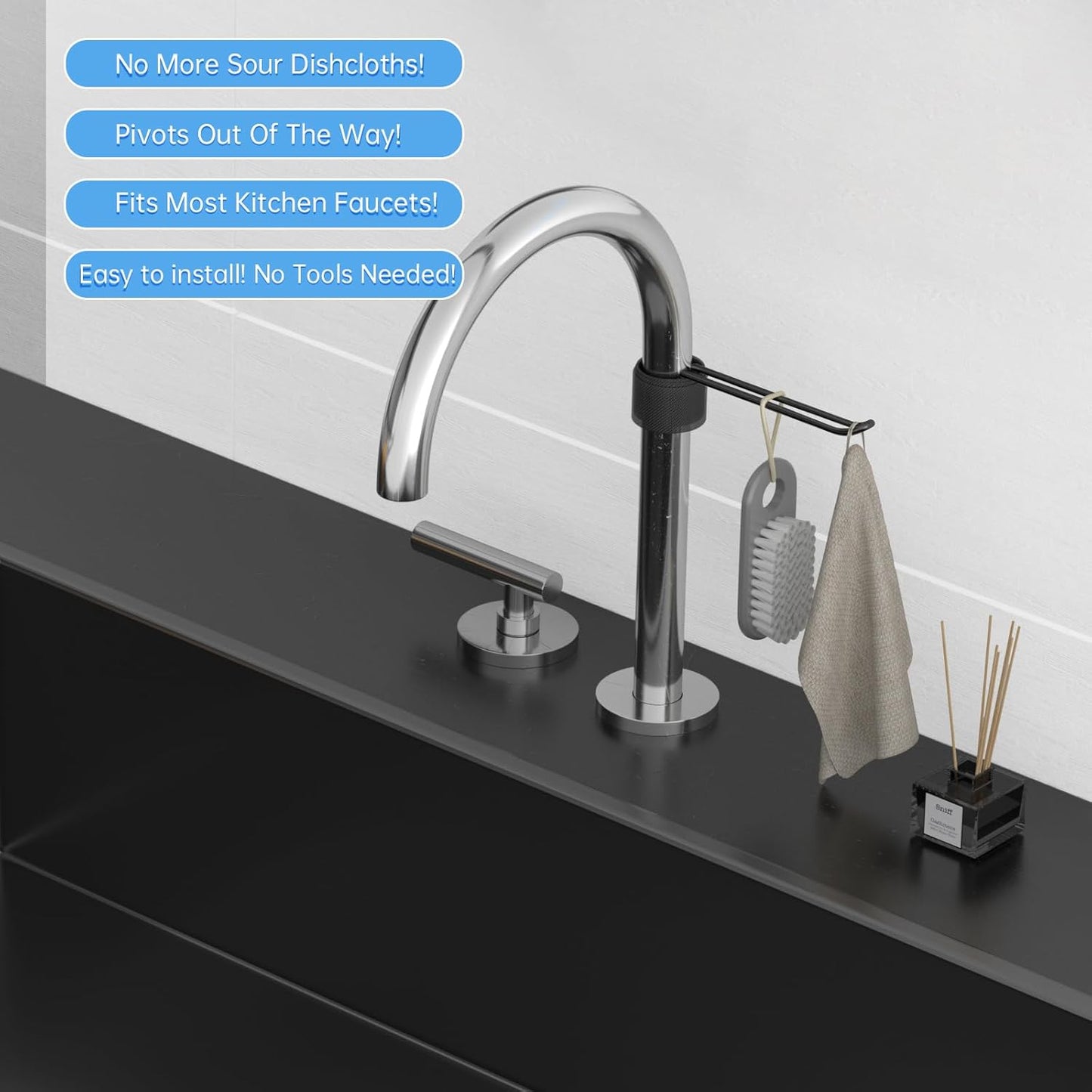Stylish and Functional Dish Towel Holder - Keep Your Kitchen Rags and Dishcloths Neat and Within Reach with This Sink Dish Cloth Holder and Storage Rack! (1, Black)