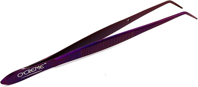 O'Creme Curved Tweezers 6.25 Inch Fine-Point Stainless Steel, Purple