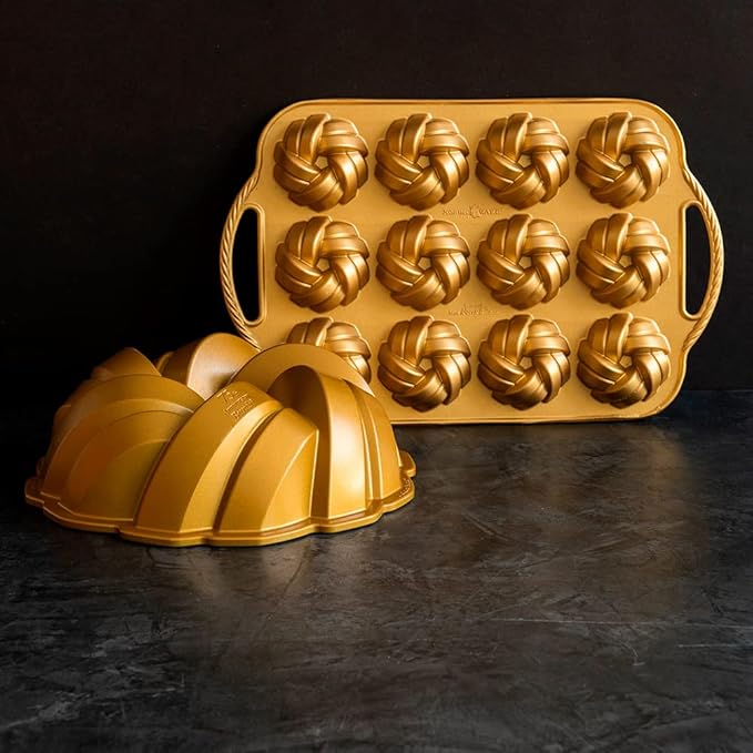 Nordic Ware NW 95577 75th Anniversary Braided Rope Bundt Cake Pan, Gold 12 Cup Capacity