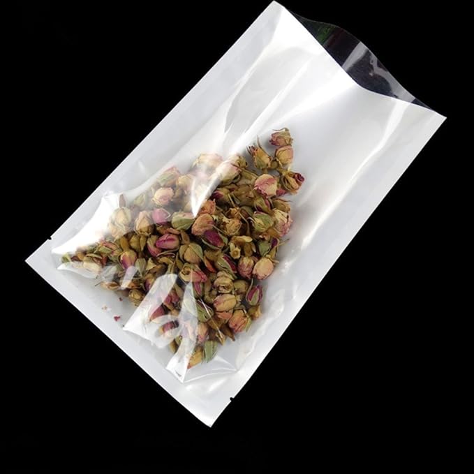 PABCK 1000 Pack 2.75x3.93 inch (Usable Size 2.4x3.5 inch) White Front Clear Open Top 2.8mil Plastic Vacuum Pouch Heat Sealable Bags for Food Storage Packets Mini Sample with Tear Notches