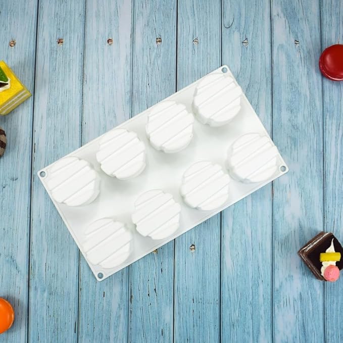 3D Small Cylinder Square Shape 8 Holes Non-stick Silicone Mold for DIY Pastry Jelly Cupcakes Mousse Ice Cream Chocolate Utensil (Cylinder Square I_11.88 X6.8 X1.76 inch)
