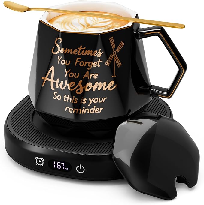 You're Awesome Coffee Mug Warmer Set, Smart Electric Coffee Cup Warmer for Desk Office, 4 Temperature Setting & 8H Auto Shut Off Candle Heater Beverage Coffee Warmer Birthday Thank You Gifts for Women