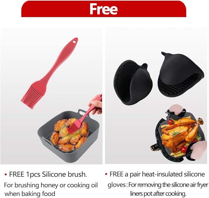 2PCS Air Fryer Silicone Liners 8 Inch Square Food Safe Non-Stick Air fryers Basket Oven Accessories, Reusable Replacement of Flammable Parchment Liner Paper Fits above 6 QT Square Air Fryers