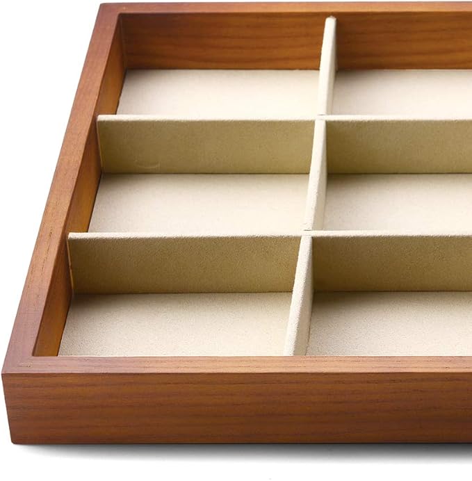 Oirlv 12 Grids Wood Jewelry Organizer Tray Stackable Jewelry Drawer Tray Bracelet/Watch Showcase Display Storage(Creamy-white)