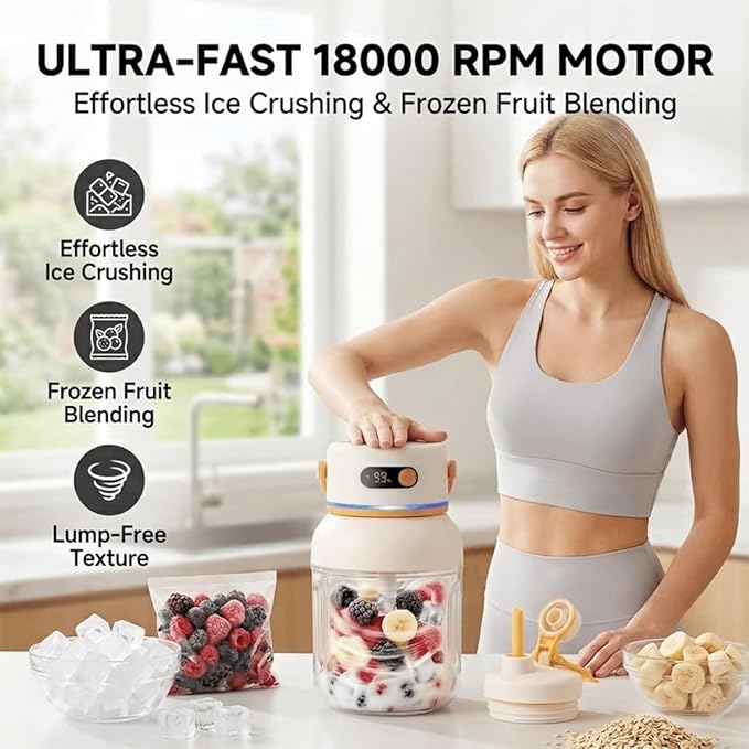 Portable Electric Juicer Cup with Zero Cord Hassle, USB-C Rechargeable Electric Blender with 18000 RPM Motor, Portable Wireless Juicer Cup for Home, Gym, Office and Outdoor (1000ml 1pc)