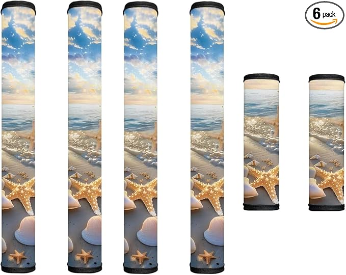 6 Pieces Refrigerator Microwave Door Handle Covers Electrical Appliances Handle Protector Keep Clean and Protected from Oil Stains, Fingerprints, Liquids, Starfish Sea Shell Whelk Beach