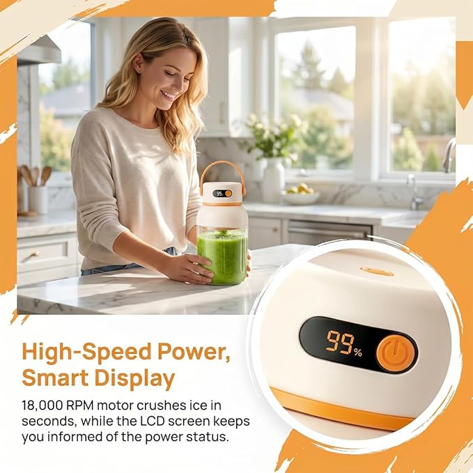 Portable Electric Juicer Cup with Zero Cord Hassle, Personal Size Juicer Cup, USB-C Rechargeable Electric Blender,18000RPM Motor, Leakproof Travel Juicer for Gym, Office, Outdoors (1200ml)