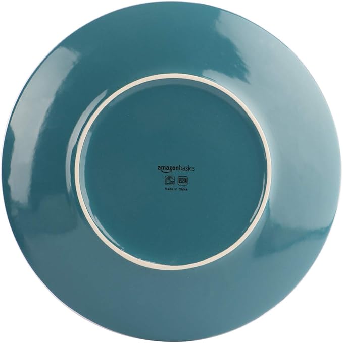 Amazon Basics 18-Piece Stoneware Dinnerware Set, Service for 6, Microwave and Dishwasher Safe, Plates and Bowls, Deep Teal