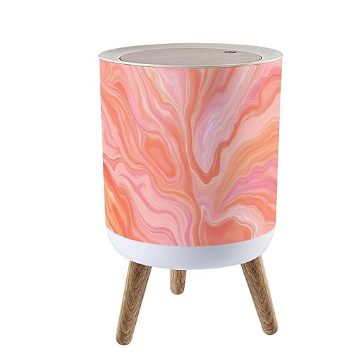 Trash Can with Lid Coral Living Fractal Abstract Prism Glitch Effect Color Year 2019 Press Top Round Small Garbage Bin with Wooden Legs Waste Basket for Kitchen Bedroom Nursery 7L/1.8 Gallon