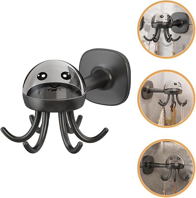 PRETYZOOM Rotating 6-Claw Kitchen Utensil Hook Rack Wall-Mounted Holder Organizer, Space-Saving Hanging Storage for Cooking Spoons, Spatulas, Black