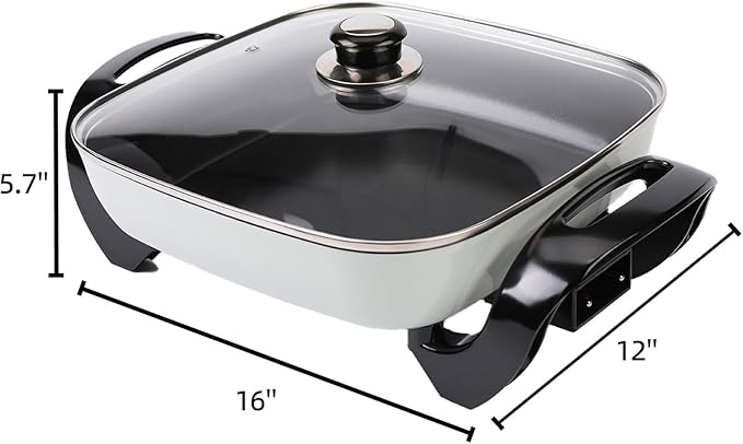 12'' Ceramic Nonstick Electric Skillet with Tempered Vented Glass Lid, Scratch-Resistant Surface, Cool-Touch Handles, Removable Easy-to-Clean, 120V 1200W 60Hz, Green