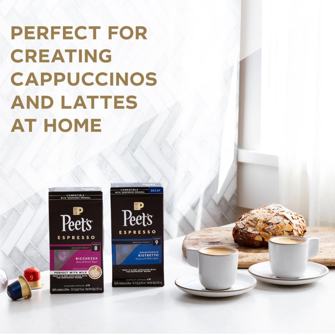 Peet's Coffee, Dark Roast Espresso Capsules, Compatible with Nespresso Original Machine - Ristretto Intensity 10, 100 Count (10 Boxes of 10 Espresso Capsules)