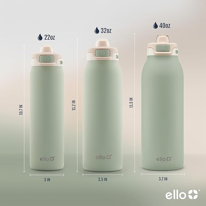 Ello Pop & Fill 22oz Stainless Steel Water Bottle with Quick Fill Technology, Double Walled and Vacuum Insulated Metal, Leak Proof Locking Lid, Sip and Chug, Reusable, BPA Free, Pistachio