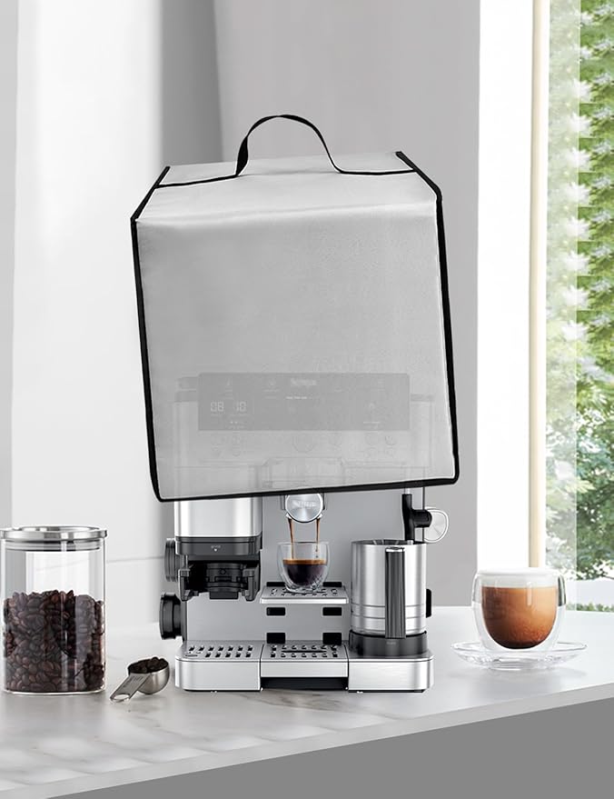 Drip Coffee Maker Cover Luxe Café Machine Lid Waterproof Antistatic Nylon Case Compatible with Ninja Espresso Machine Cappuccino Latte Makers ES601,Silver