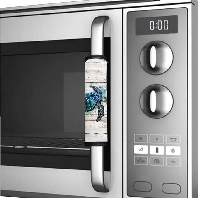 6 PCS Refrigerator Door Handle Covers Electric Appliance Handles Decor Anti-Skid Protector Gloves for Fridge Oven Kitchen Cabinet Home Decor, Watercolour Sea Turtle Wood Grain White