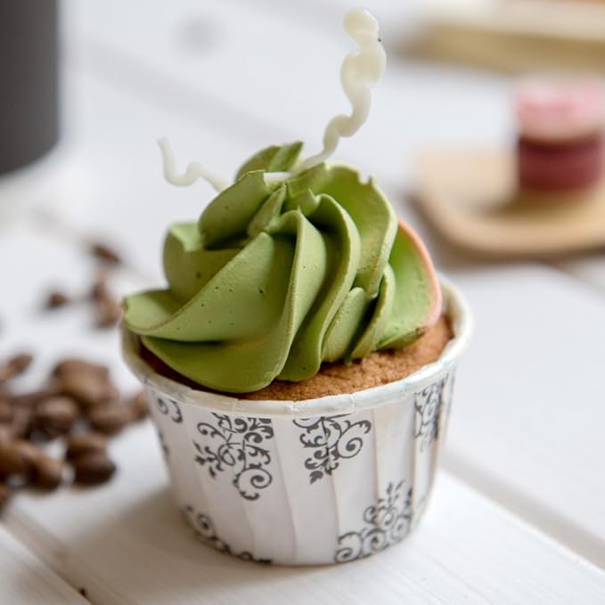 Restaurantware Panificio 1 Ounce Baking Cups 200 Pleated Cupcake Liners - Oven-Ready Freezable Black And White Paper Muffin Cases Disposable Vintage Floral For Wedding Parties Baby Showers