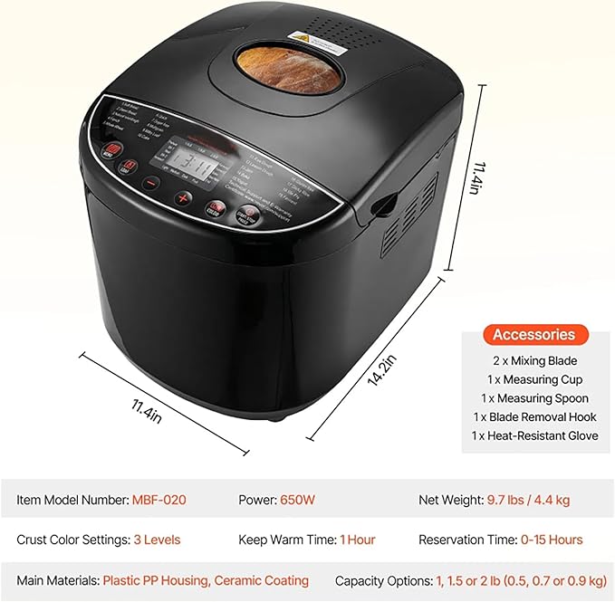 Bread Maker, 19-in-1 2LB Dough Machine, Nonstick Ceramic Pan Automatic Breadmaker with Gluten Free Setting, Automatic Compact Dough Machine Nonstick,Digital,3 Loaf Sizes, 2 Crust Colors, Black