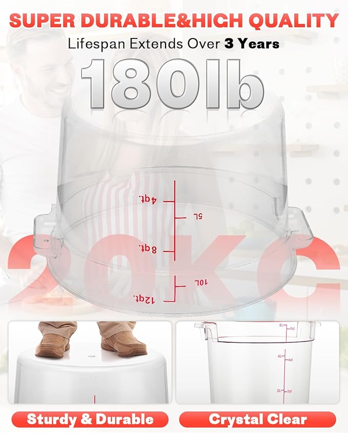 2QT NSF Food Storage Containers: 8 PCS [Food Grade][Hot&Cold Resistant] Commercial Clear Round Food Storage Containers with Scales Handles for Home Restaurant Kitchen Proof Dough(BPA FREE)