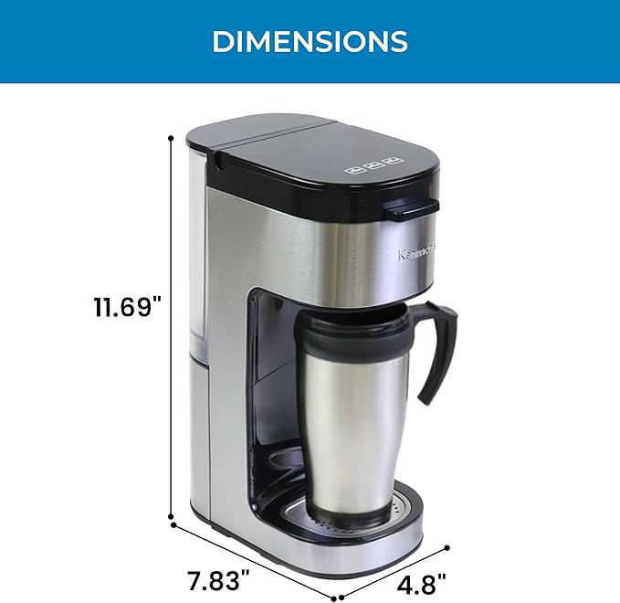 Kenmore Single Serve Coffee Maker – Compatible with Keurig K‑Cup Pods & Ground Coffee, One Cup Brewer, 6–12 Oz Brew Sizes, Travel Mug Friendly, Auto Shut‑Off, Hot & Iced Maquina de cafe, Black