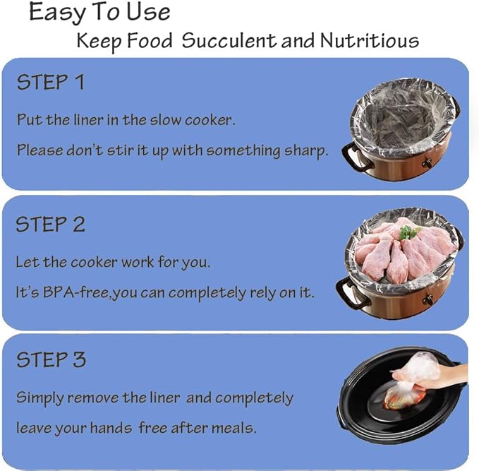 FASOZUKA Slow Cooker Liners 40×Cooking Bags Extra Large Size Disposable Pot Liners, Fit 3QT to 8QT for Slow Cooker Cooking Trays Suitable for Oval & Round Pots 13"x 21", 40 Liners