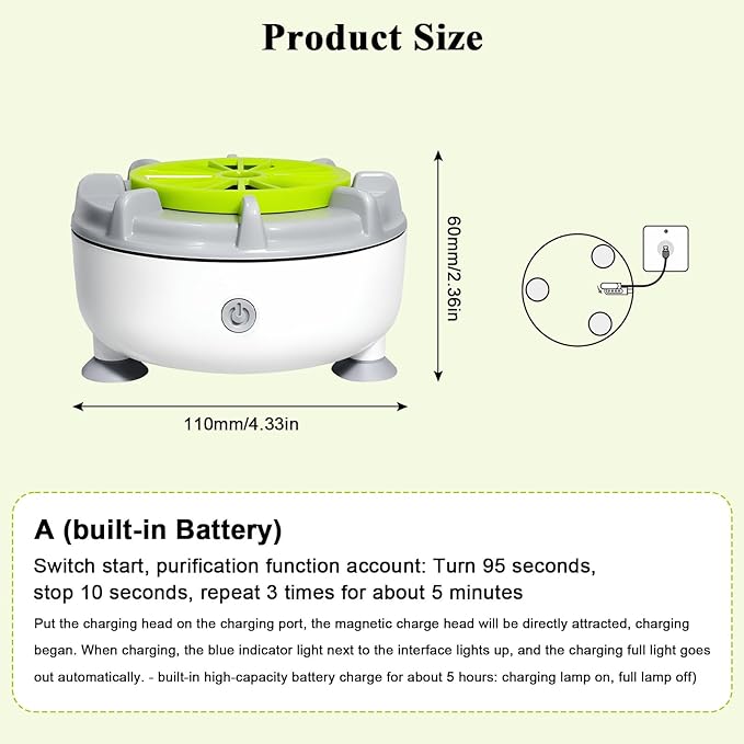 Fruit and Vegetable Cleaning Machine, 5-Min Rapid Fruit Vegetable Meat Purifier with Suction Cup Base - Wireless Charging Portable Food Cleaner for Fruits, Veggies, Meat (Type A)