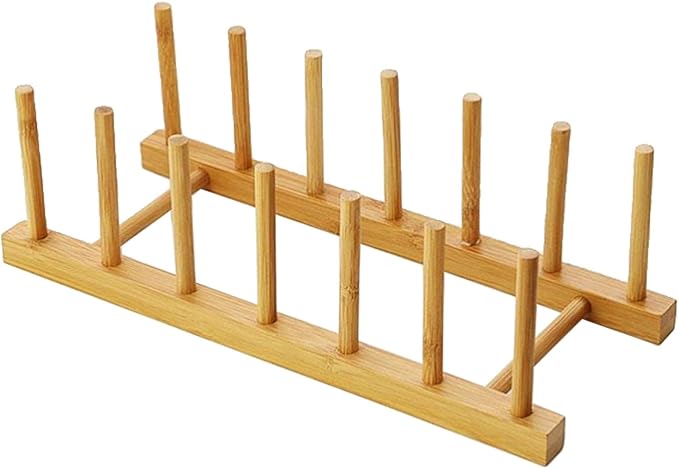 Kunovo Bamboo Dish Rack,Pot lid/Plate/Cutting Board Organizer for Kitchen cabinets,Bottle Drying Holder…