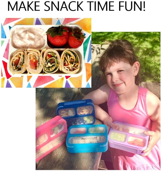 Small Snack Containers for Kids Toddlers - 3 Compartments (Set of 3) - Leak-Proof Boxes with Lids - BPA-Free Plastic Mini Bento Lunch Box - Ideal for School, Daycare, Holds 2 Cups (Pink Coral+Orange)