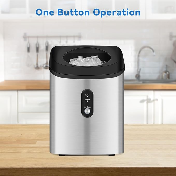 Countertop Nugget Ice Maker, 33lbs/24H, with Crunchy Chewable Ice Cubes, Rapid Ice Making in 6-8min, Portable Compact Design for RV/Home/Kitchen/Office