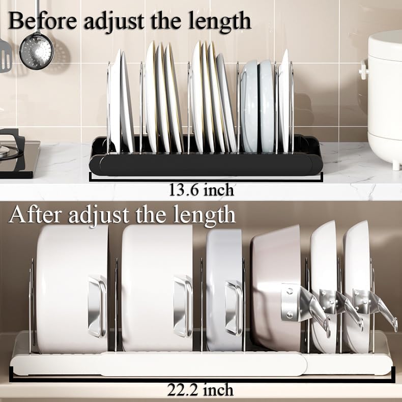 Pot Rack : Pots and Pans Organizer Under Cabinet 7 Adjustable Compartment Expandable Pot Lid Holder for Kitchen Cookware, Bakeware, Lid, Dishes, Cutting Boards,Black