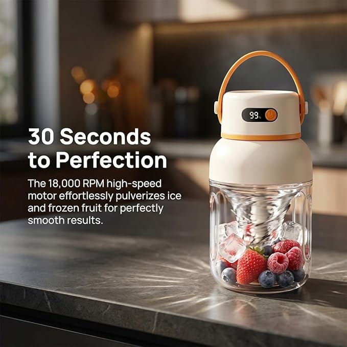 Portable Electric Juicer Cup with Zero Cord Hassle, Personal Size Juicer Cup, USB-C Rechargeable Electric Blender,18000RPM Motor, Leakproof Travel Juicer for Gym, Office, Outdoors (1200ml)
