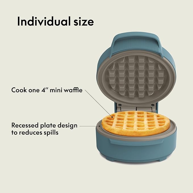 bella Snack-n-Store Min Waffle Maker, EverGood™ Ceramic Nonstick Coating, Cord Wrap, Ready Indicator Light & Cool Touch Handles, Stackable Design & Customizable Plates, 350 Watt, Surf