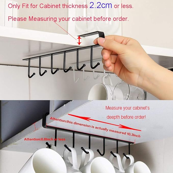 AliCH Mug Holder 2pcs Under Cabinet Mug Hooks Rack, Nail Free Coffee Cups Holder,Under Shelf Hanger for Cups/Kitchen Utensils/Ties Belts/Scarf/Keys Storage (White)