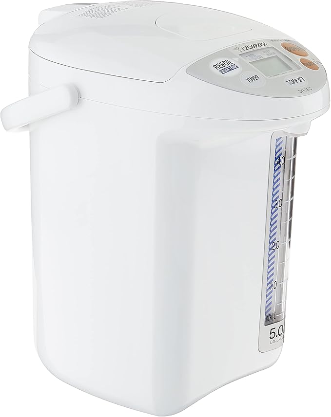 Zojirushi Micom Water Boiler and Warmer, 169 oz/5.0 L, White & NS-ZCC10 Neuro Fuzzy Rice Cooker, 5.5-Cup, White