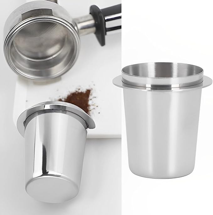 Coffee Dosing Cup 58mm, Stainless Steel Espresso Coffee Dosing Cup Espresso Coffee Machine Accessories, Coffee Powder Feeder Part Coffee Grinder Powder Cup Compatible with 58mm Portafilter