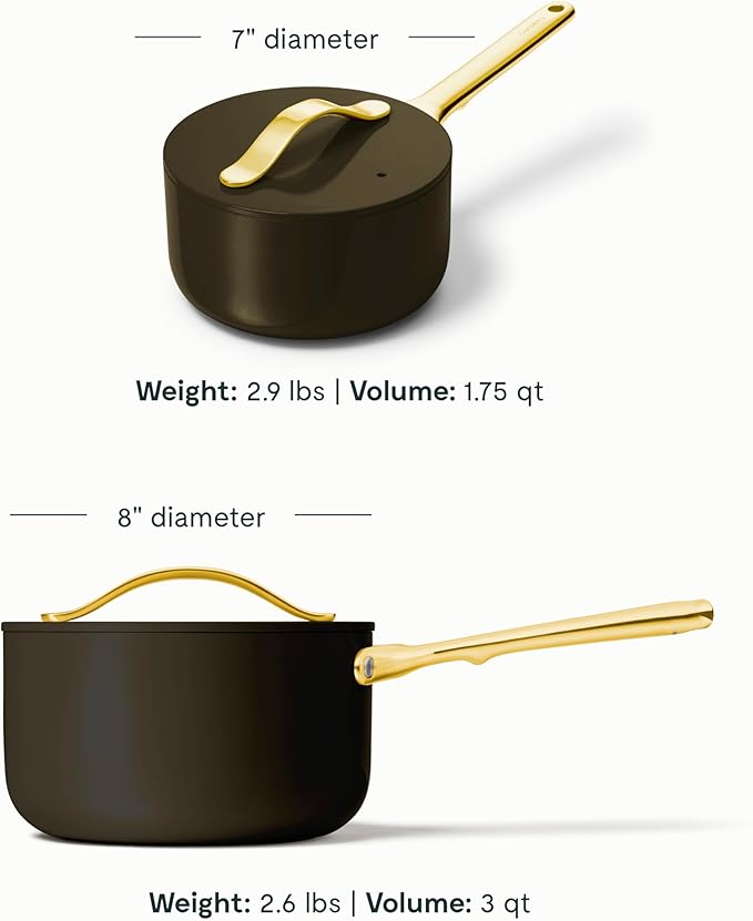 Caraway Nonstick Ceramic Sauce Pan with Lid (3 qt) - Non Toxic, PTFE & PFOA Free - Oven Safe & Compatible with All Stovetops (Gas, Electric & Induction) - Black