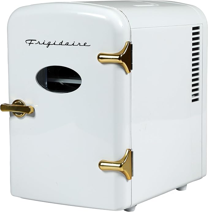 Frigidaire Retro Mini Personal Fridge Cooler, Holds up to 9 Cans, Portable for Car, Office, Bedroom, Dorm Room, or Cabin, Includes 110V AC and 12V DC cords - White Gold (Special Edition Color)