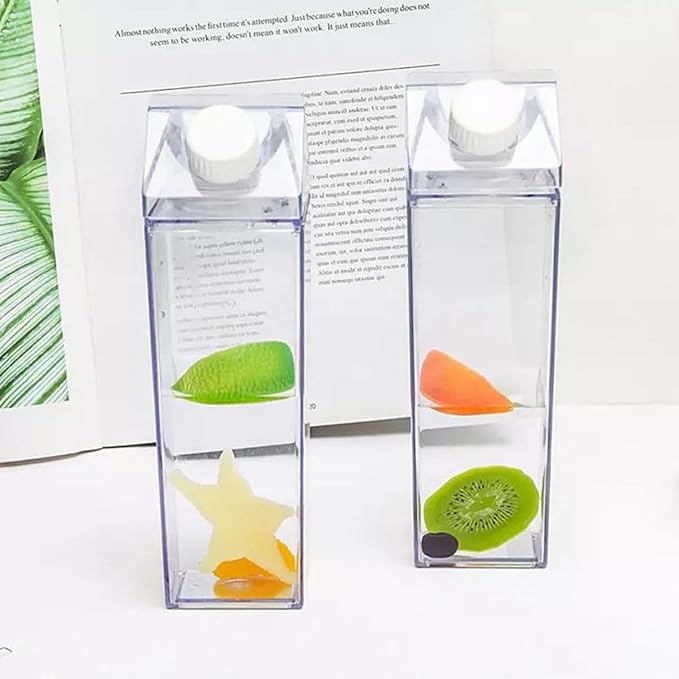 34 oz Clear Milk Carton Water Bottle, 6 Pcs Plastic Milk Bottles Portable Square Milk Box Bulk, Reusable Milk Carton Container Juice Bottle for Outdoor Sports Travel Drinking