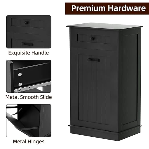 13 Gallons Tilt Out Trash Cabinet Hidden Trash Can Cabinet with Power Outlet, Pet Proof Garbage Can Cabinet with Storage for Kitchen,Living Room